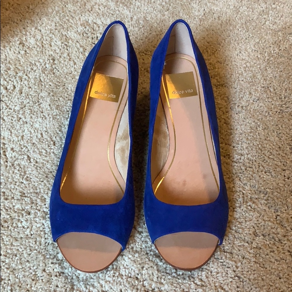 Never worn blue suede dolce vita wedges